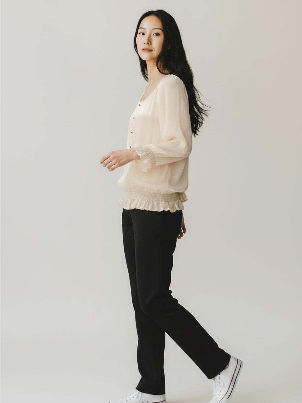 Dynamite Sheer Cream Peasant Blouse - Picture 3 of 3